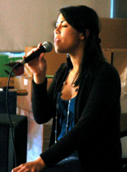 openmic2 Erika Young sings to a Norah Jones track at Kwantlen’s Open Mic Night at the Rainforest Café on the Surrey Campus. (Cori Alfreds photo)