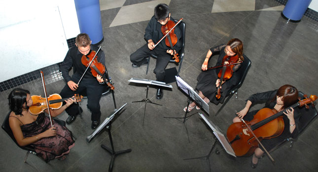Arioso Strings Arioso Strings performs at Kwantlen's inaugeration ceremony concert held at the Richmond campus on Oct. 3. L-R: Stephanie Lowe; Paul Luongo; Kevin Young (extra member for special events); Jinhee Park; Eva Ying. (Rachelle Ashe photo)