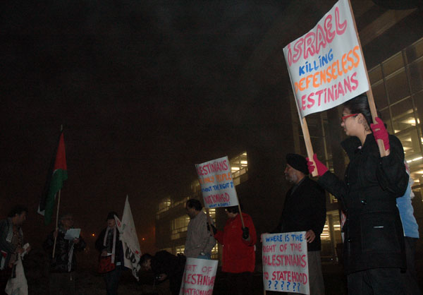 protest While Michael Ignatieff spoke inside the G Building on the Surrey campus, a handful of people outside the building protested in support of Palestinians in Gaza. (Nick Majors photo)