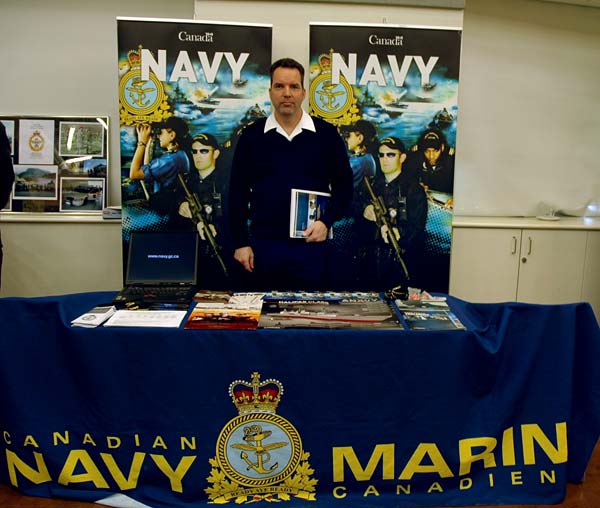 canadian-navy Mike Babcock from the Canadian Navy, recruits Kwantlen students in the Conference Center at the Richmond campus