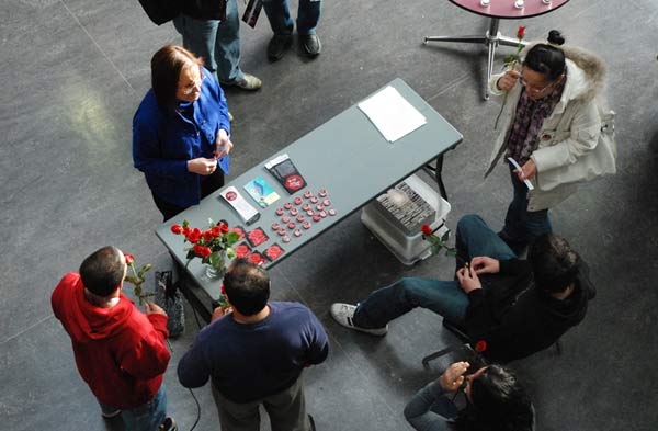 setup Students and representatives of the Kwantlen Faculty Association gather before the ceremony. (Kim Ytsma photo)