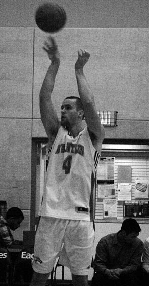 mensbb1 Kevin Kokoska of the Eagles shoots a jumper against Vancouver Island University. (Katie Lawrence photo)