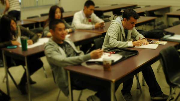 Tom_in_class Meijer likes the small size of classes at Kwantlen. (Photo by Paul Fleischanderl)